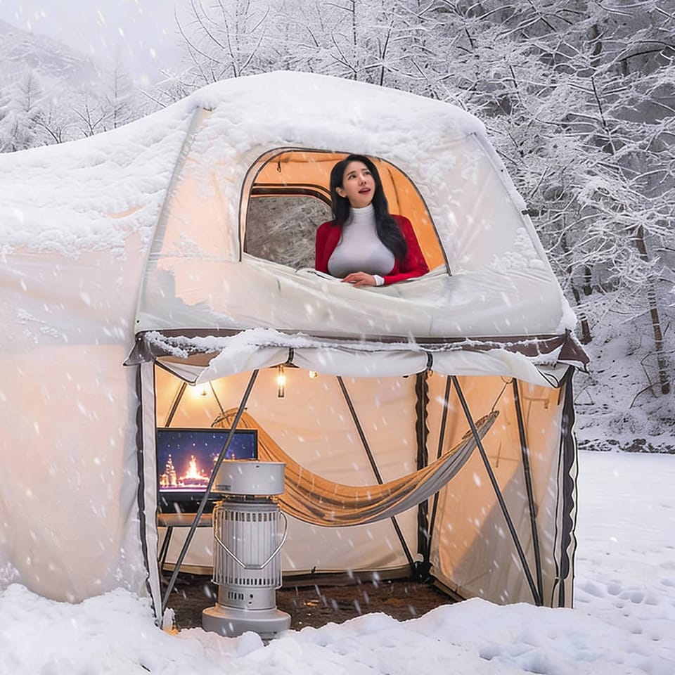 I watched a Korean woman with a small dog go camping